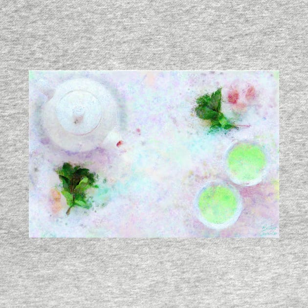 Green Tea Still Life Impressionist Painting by BonBonBunny